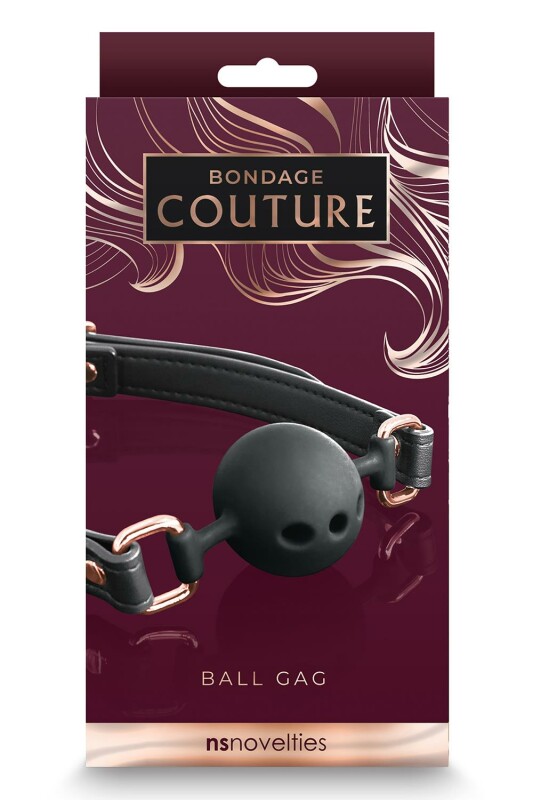 Кляп-кулька на ремінці зі шкірозамінника NS Novelties Bondage Couture, силіконовий, чорний, 4.5 см - Зображення 1