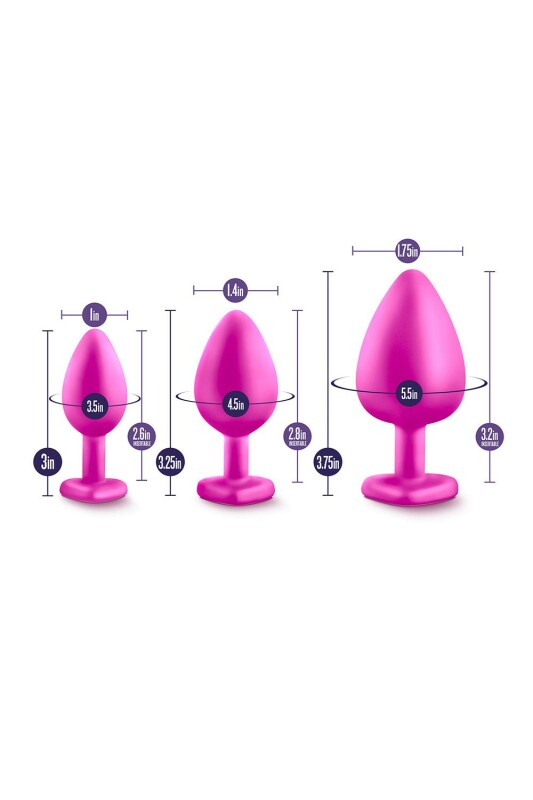 Набір анальних пробок з рожевими каменями LUXE BLING PLUGS, 3 шт - Изображение 4