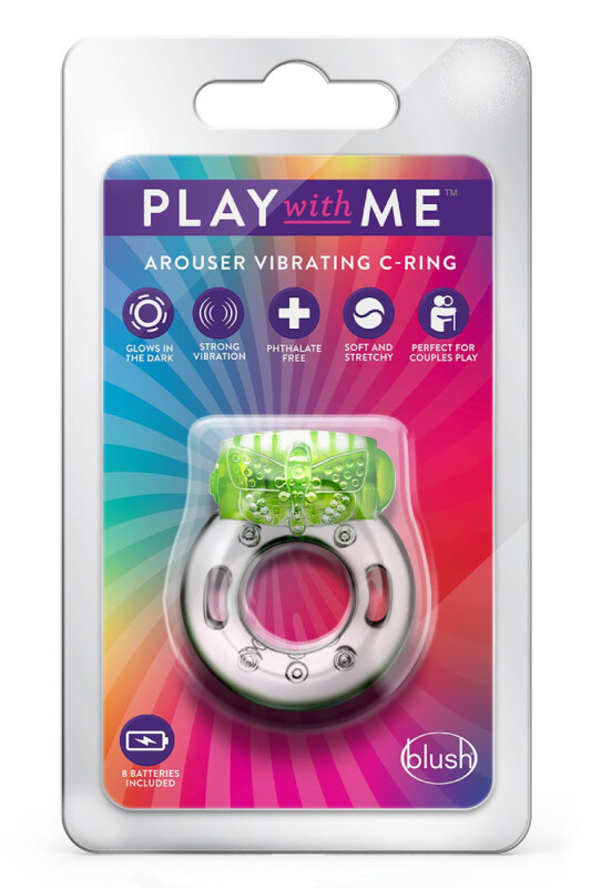 Ерекційне віброкільце Blush Play with me з рельєфним метеликом, прозоро-зелене, 4.4 х 3.8 см - Зображення 1
