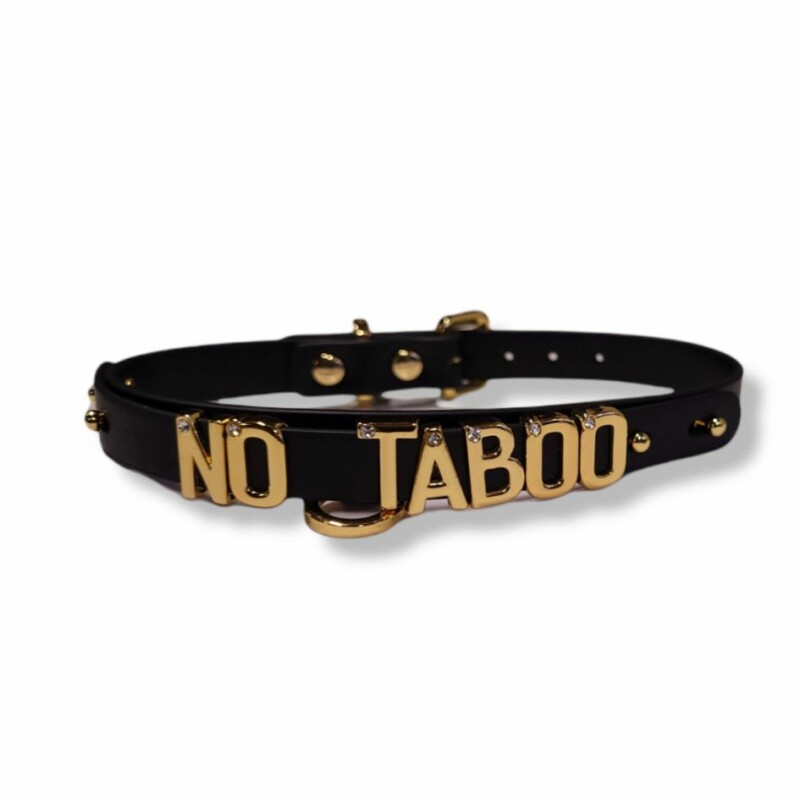 Чокер з написом NO TABOO від UPKO з італійської шкіри, чорний з золотою фурнітурою - Изображение 2
