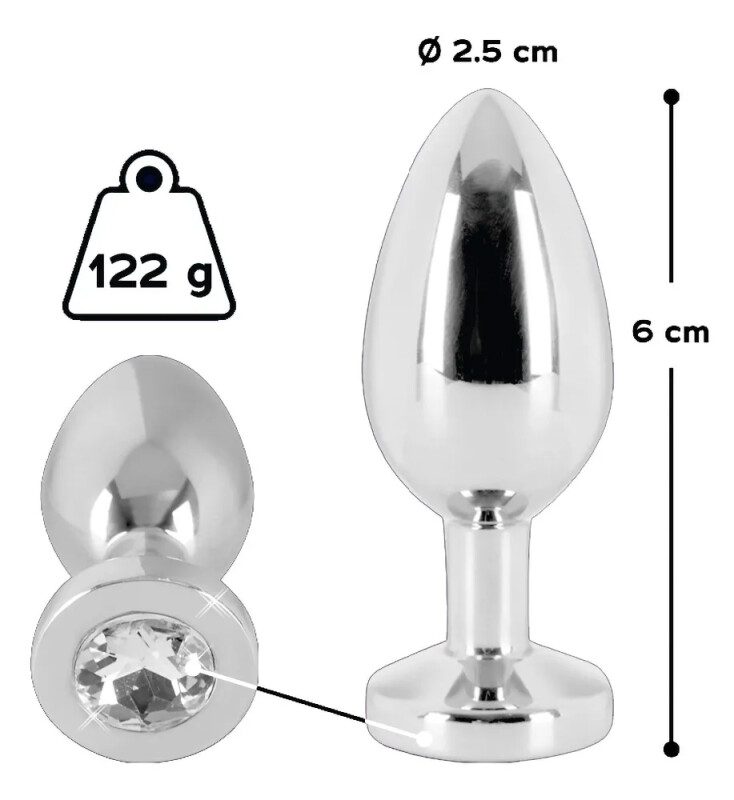 Анальна пробка, S, з каменем You2Toys срібна, 5.6 х 2.4 см - Зображення 3