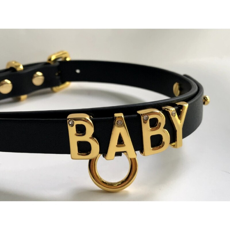 Чокер з написом BABY від UPKO, зі шкіри, чорний із золотою фурнітурою, 3.7 х 44.5 см - Изображение 1