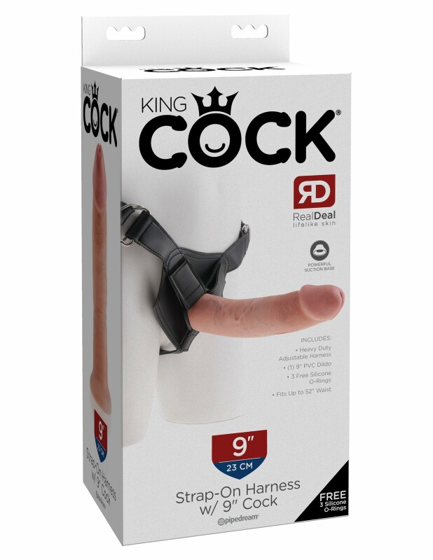 Страпон реалістичний Pipedream King Cock 9 на ременях, бежевий, 23 х 5 см