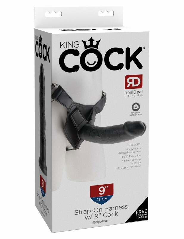 Страпон реалістичний Pipedream King Cock 9 на ременях, чорний, 23 х 5 см