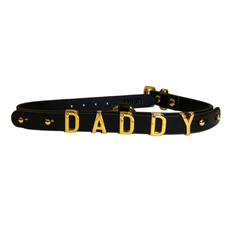 Чокер з написом DADDY від UPKO з італійської шкіри, чорний з золотою фурнітурою - Изображение 9