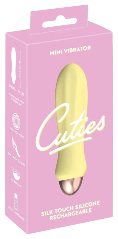 Міні-вібратор із поздовжнім рельєфом Cuties жовтий, 12.6 х 3.4 см - Изображение 1