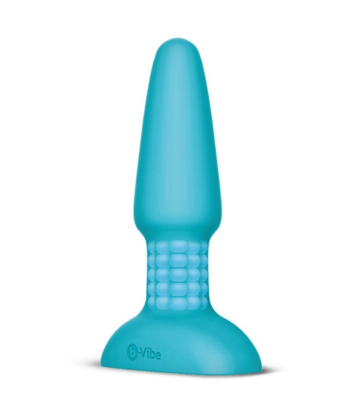 Анальна пробка з вібрацією та імітацією риммінгу b-Vibe Rimming Plug 2, блакитна, 15 х 3.8 см - Зображення 2