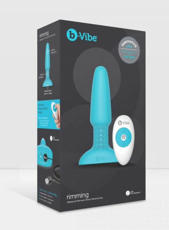 Анальна пробка з вібрацією та імітацією риммінгу b-Vibe Rimming Plug 2, блакитна, 15 х 3.8 см - Зображення 8