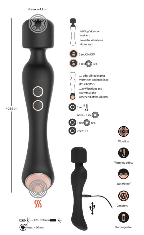 Вібратор мікрофон CUPA Warming Wand Vibrator з підігрівом, 22.6 см х 4.2 см - Изображение 8