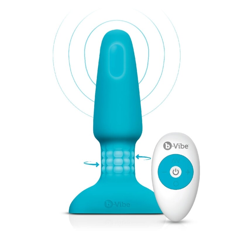 Анальна пробка з вібрацією та імітацією риммінгу b-Vibe Rimming Plug 2, блакитна, 15 х 3.8 см