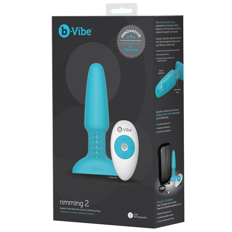 Анальна пробка з вібрацією та імітацією риммінгу b-Vibe Rimming Plug 2, блакитна, 15 х 3.8 см - Зображення 1