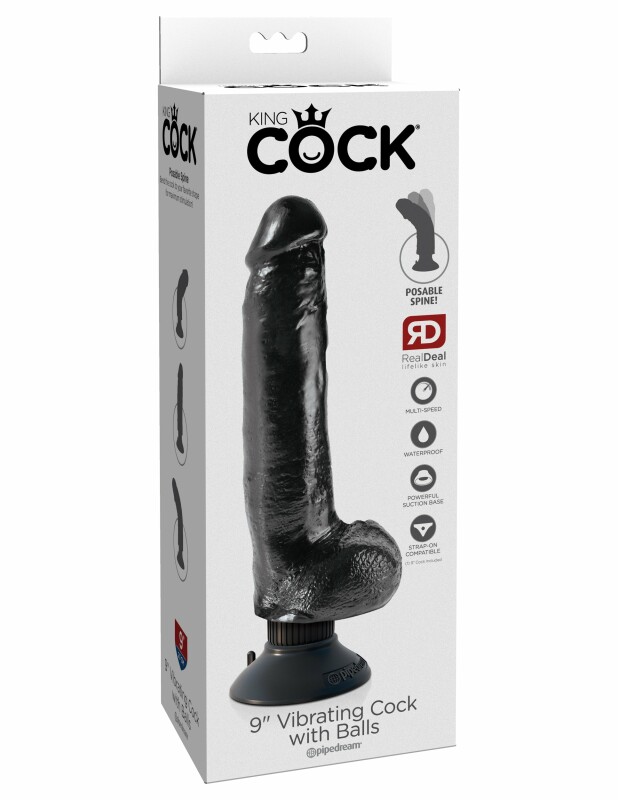 Вібратор з хребтом King Cock, 22.9 см х 4.6 см, реалістичний зі знімною присоскою, чорний
