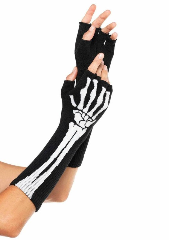 Рукавички без пальців Leg Avenue Skeleton Fingerless Gloves, чорні, O/S - Зображення 2