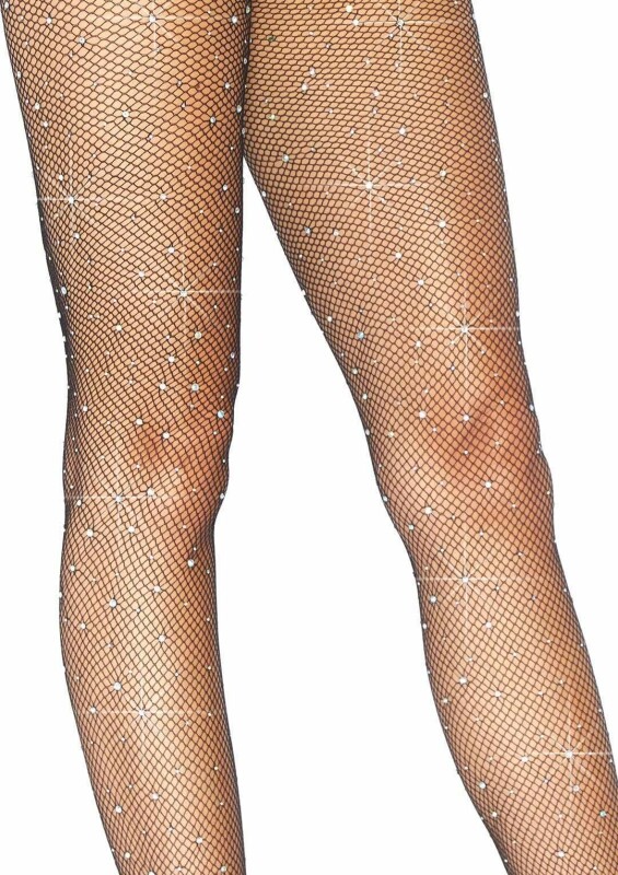 Колготки зі стразами Leg Avenue Rhinestone у дрібну сіточку, чорні, O/S - Зображення 2