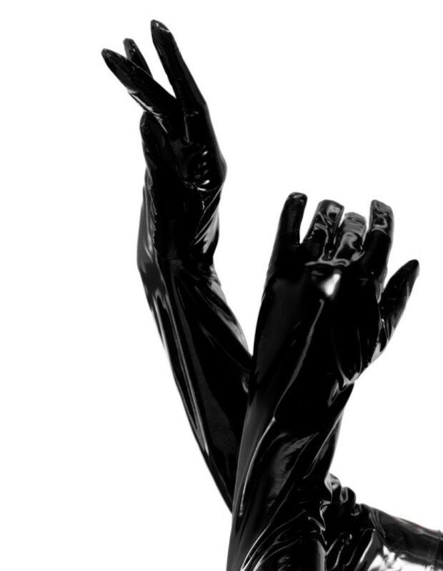 Рукавички сексуальні Leg Avenue, S, Stretchy Vinyl Opera Length Gloves вінілові, чорні - Зображення 3