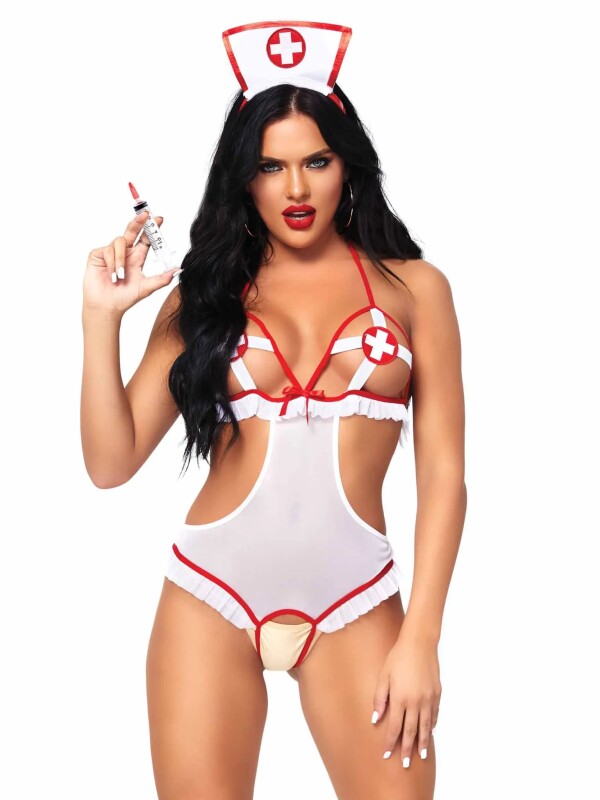 Костюм сексуальної медсестри One Size Naughty Nurse Roleplay Lingerie Set від Leg Avenue, 2 предмети, білий - Зображення 2