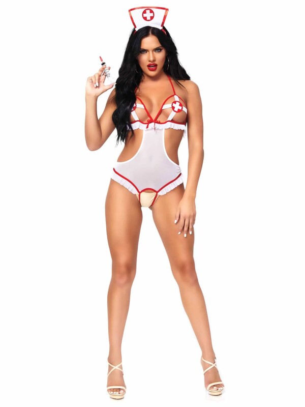 Костюм сексуальної медсестри One Size Naughty Nurse Roleplay Lingerie Set від Leg Avenue, 2 предмети, білий - Зображення 4