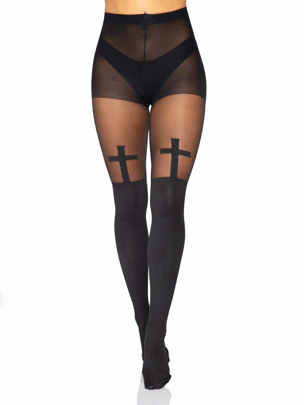 Колготки з імітацією панчіх з хрестами Leg Avenue Bless Me Cross, розмір O/S - Зображення 4