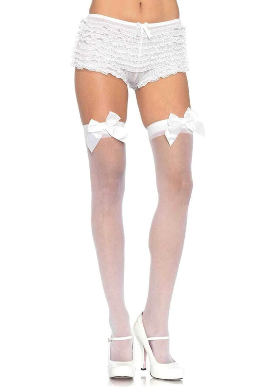 Панчохи з бантиком Leg Avenue Sheer Thigh Highs, білі, O/S - Изображение 1