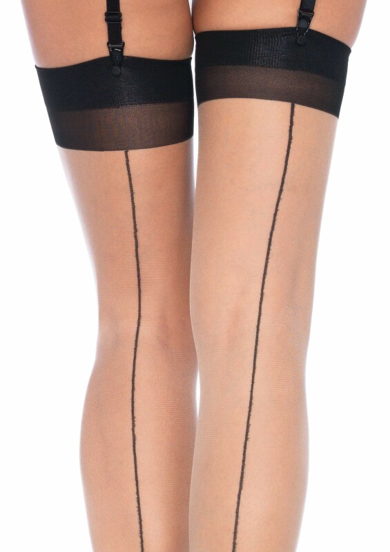 Сексуальні панчохи One Size Grace Cuban Contrast Heel Stockings від Leg Avenue, бежево-чорні - Зображення 4