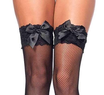 Панчохи у сіточку One Size Violet Fishnet Thigh High Stockings від Leg Avenue, чорні - Зображення 3