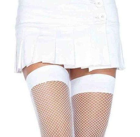 Панчохи еротичні в сіточку Nylon Fishnet Thigh Highs, білі, O/S - Изображение 2