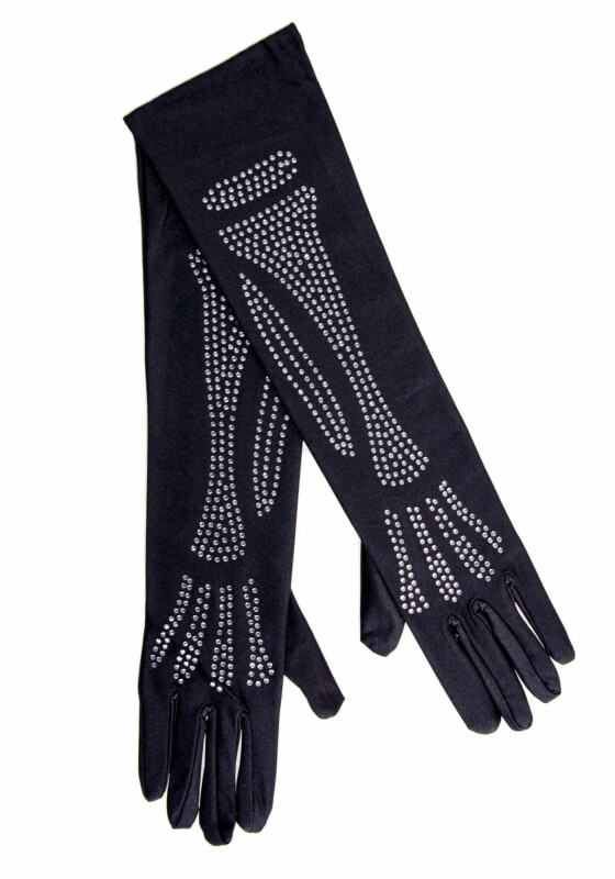 Рукавички зі стразами Skeleton Bone Elbow Length Gloves від Rhinestone Leg Avenue, чорні - Зображення 3