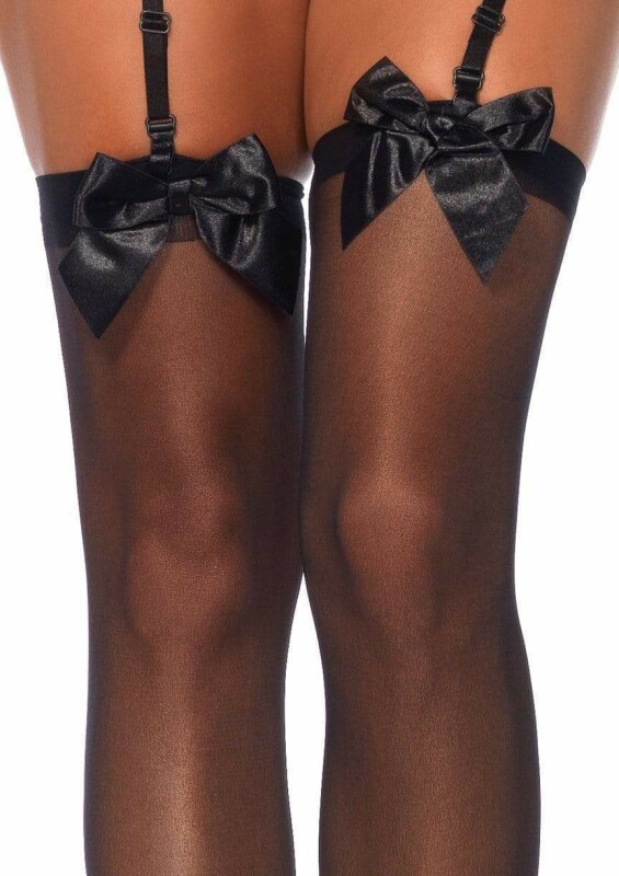Панчохи з бантиком Leg Avenue Sheer Thigh Highs, чорні, O/S - Зображення 2