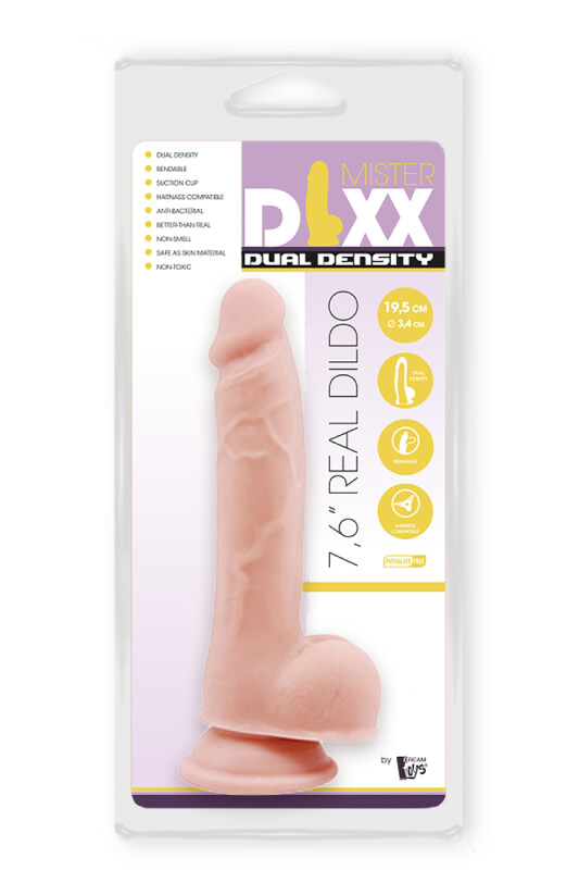 Фалоімітатор на присосці Dream Toys Mr Dixx з подвійною щільністю, бежевий, 19.5 х 3.4 см - Зображення 1