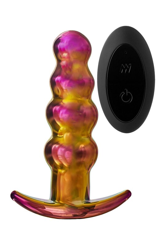 Анальний вібратор Dream Toys Glamour Glass з пультом, скляний, різнокольоровий, 14 х 3.5 см - Изображение 2