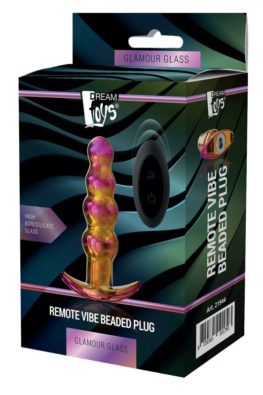Анальний вібратор Dream Toys Glamour Glass з пультом, скляний, різнокольоровий, 14 х 3.5 см - Изображение 3