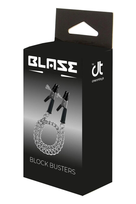 Затискачі на соски Dream Toys Blaze Block Busters з ланцюжком, сріблясто-чорні, 6 см - Изображение 1