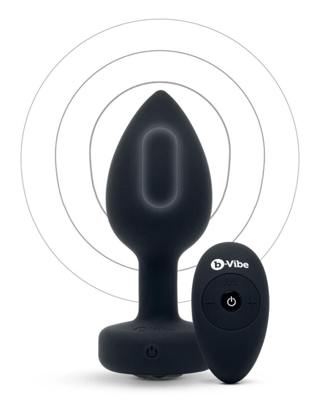Анальна пробка з каменем з вібрацією M/L B-Vibe з дистанційним пультом керування, чорна, 10.5 х 4 см