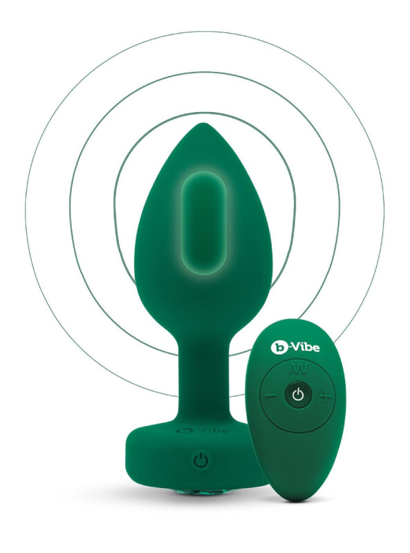 Анальна пробка з каменем з вібрацією M/L B-Vibe з дистанційним пультом керування, зелена, 10.5 х 4 см