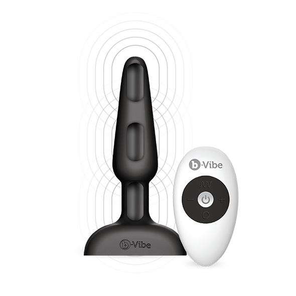 Анальна пробка з вібрацією B-Vibe Trio, з пультом дистанційного керування, чорна, 13.5 х 3 см