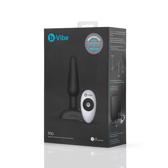 Анальна пробка з вібрацією B-Vibe Trio, з пультом дистанційного керування, чорна, 13.5 х 3 см - Изображение 1