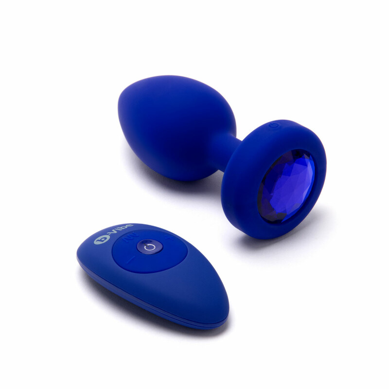 Анальна пробка з каменем з вібрацією L/XL B-Vibe з дистанційним пультом керування, синя, 11.5 х 4.5 см