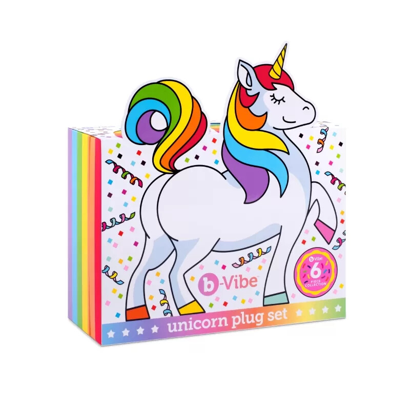 Анальний хвостик єдинорога b-Vibe - Unicorn Plug Set, з вібрацією, різнокольоровий, 11.5 х 3.8 см - Зображення 1