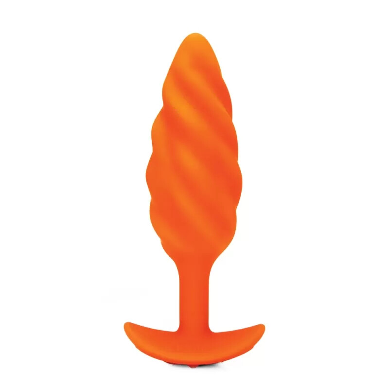 Анальна пробка з вібрацією B-Vibe Texture Swirl, ребриста, помаранчева, 13 х 3.5 см