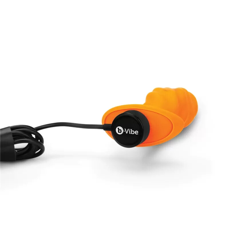Анальна пробка з вібрацією B-Vibe Texture Swirl, ребриста, помаранчева, 13 х 3.5 см - Зображення 4