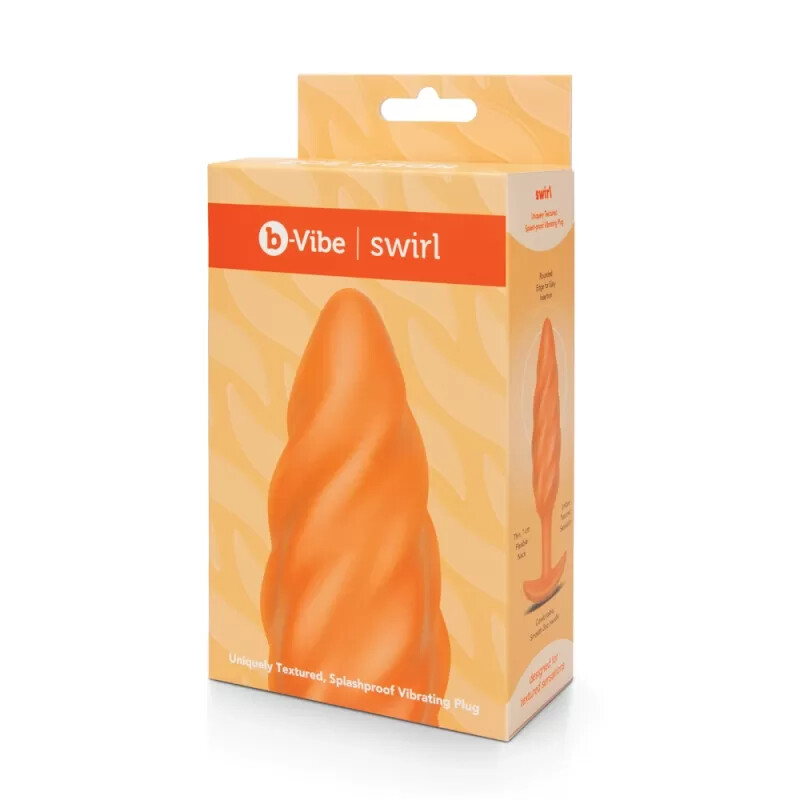 Анальна пробка з вібрацією B-Vibe Texture Swirl, ребриста, помаранчева, 13 х 3.5 см - Зображення 1