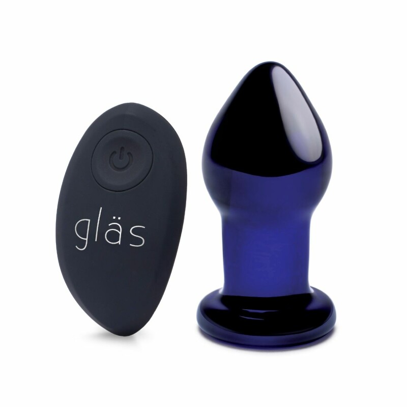 Анальна пробка з вібрацією Glas, скляна, синя, 10.5 х 4.5 см
