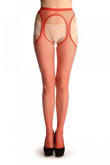 Сексуальні колготи Gabriella Erotica, 1/2 (XS/S), в дрібну сітку з інтимним вирізом, червоні