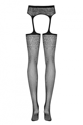 Панчохи з поясом One Size Obsessive, з візерунками, чорні - Зображення 3