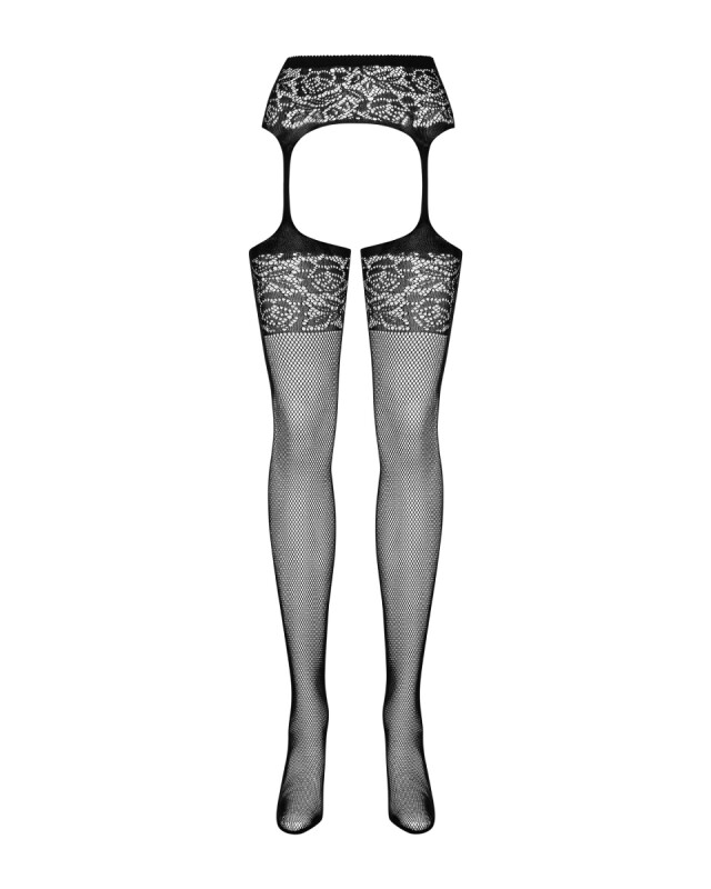 Еротичні панчохи з поясом Obsessive S500, S/M/L, в дрібну сітку, з мереживним верхом, чорні - Зображення 2