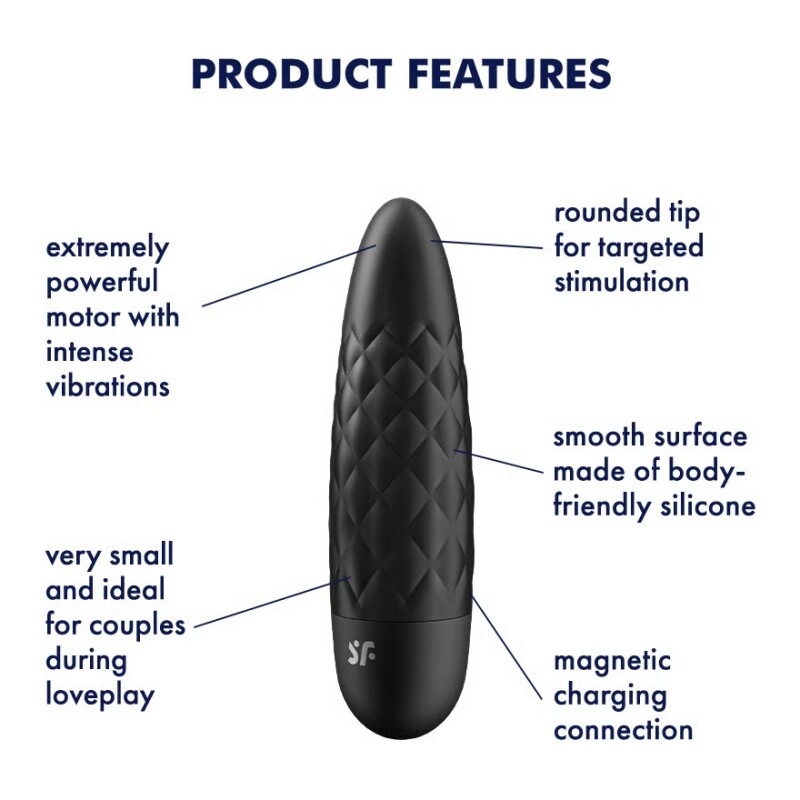 Віброкуля Satisfyer Ultra Power Bullet 5 рельєфна, чорна, 9.6 х 2.6 см - Зображення 4