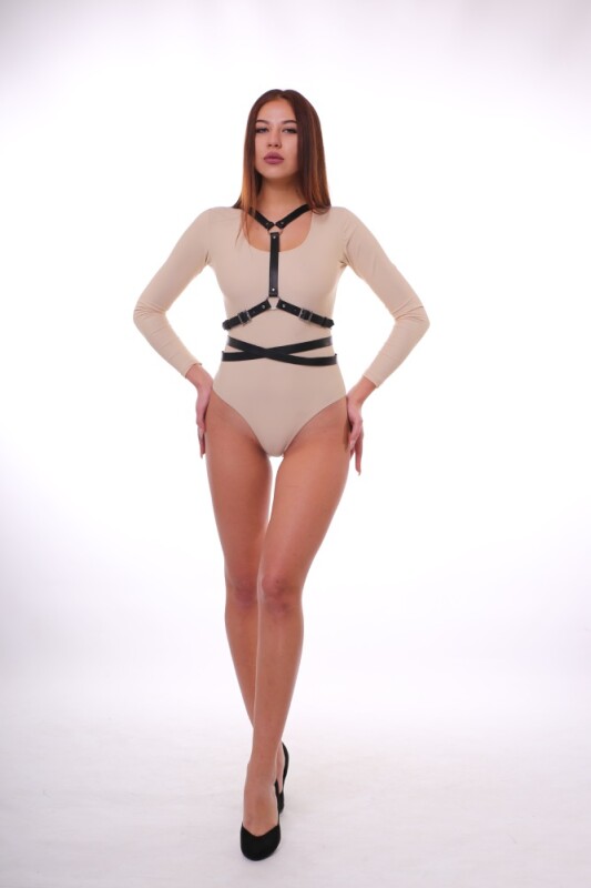 Портупея сексуальна One Size X5, натуральна шкіра, чорна - Зображення 3