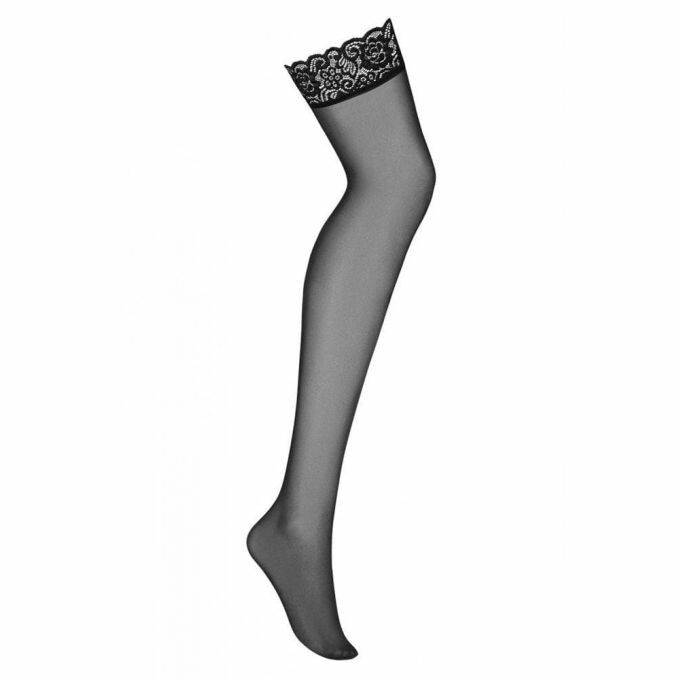 Сексуальні панчохи Obsessive 845-STO-1, L/XL, з мереживною коронкою, без силіконової стрічки, чорні - Изображение 8