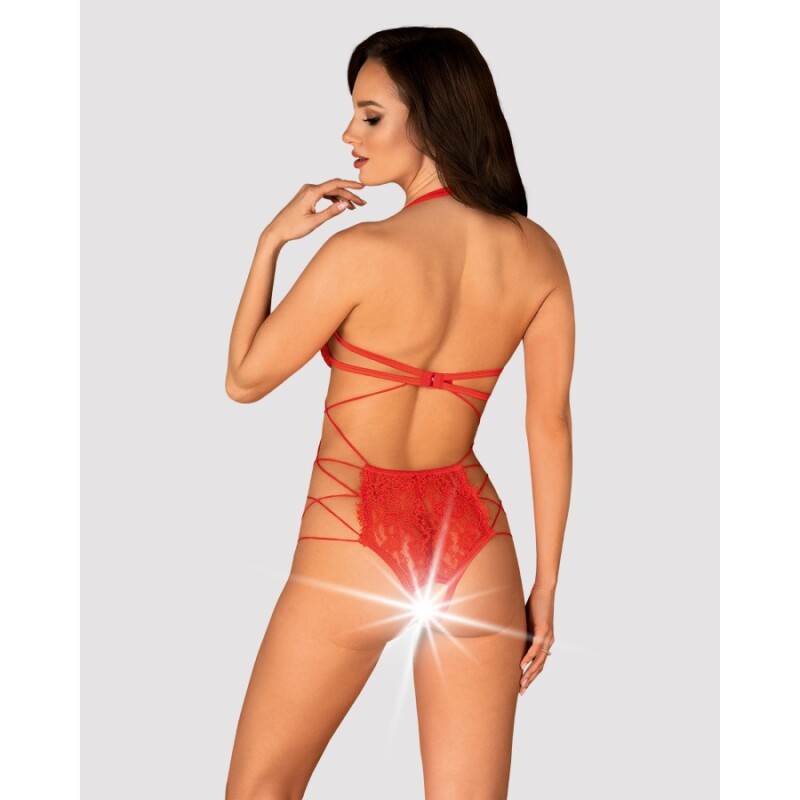 Сексуальне боді Obsessive Rediosa, L/XL, мереживне, з відкритими грудьми, з інтимним вирізом, червоне - Изображение 4