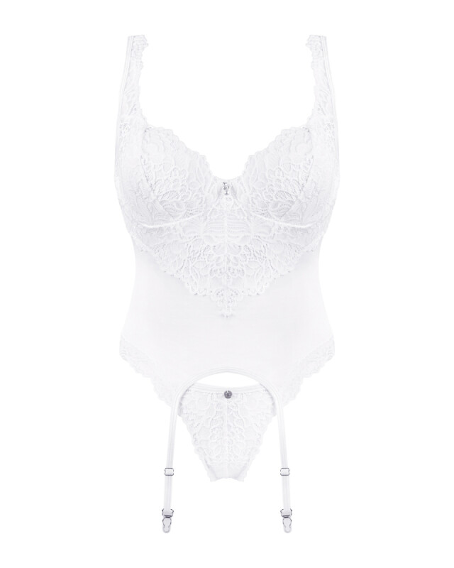 Еротичний корсет Obsessive Amor Blanco, S/M, мереживний, з пажами для панчох, білий - Изображение 4